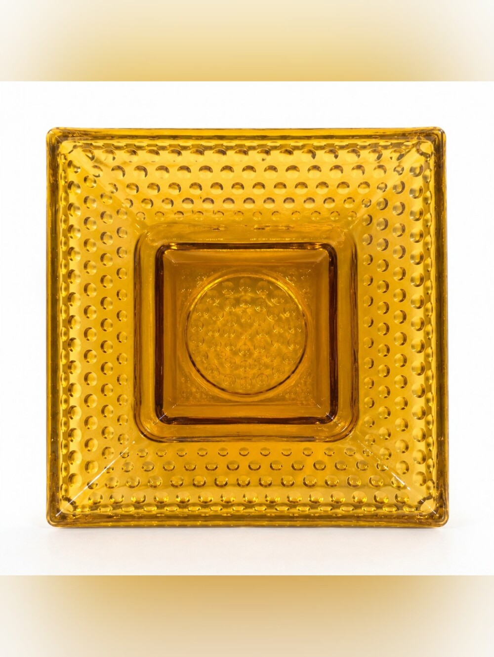 Vintage Amber Glass Square Dishes Set of 3 Raised Dot MCM Retro